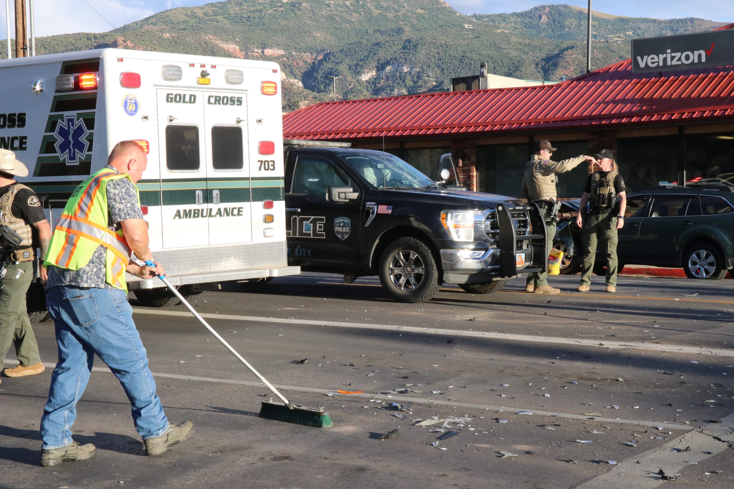 Cedar City Police officer’s patrol vehicle struck by another car at downtown intersection